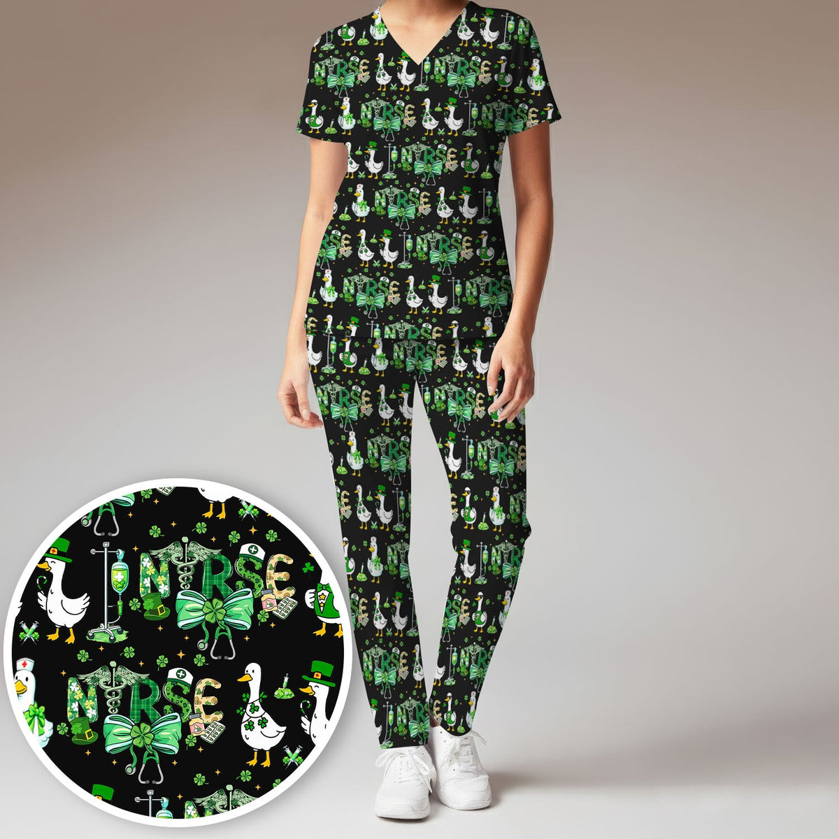 Shamrock Goose Nurse Scrub Set - St Patricks Day Gift