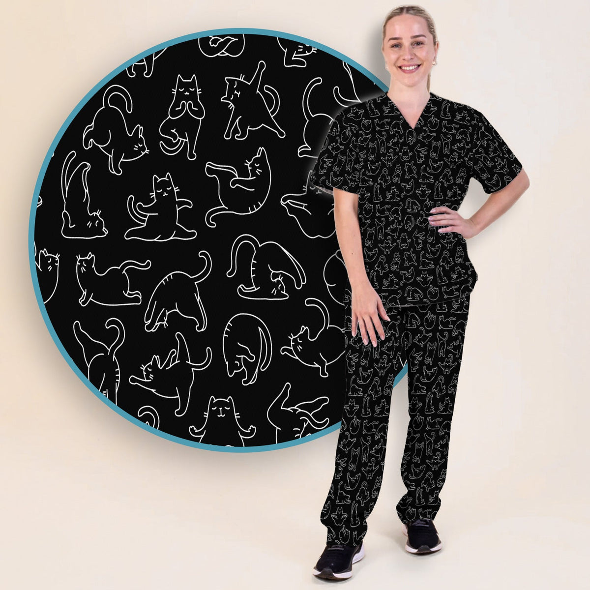 Cat Outline Playing Nurse Scrub Set
