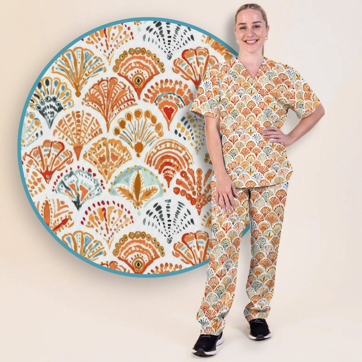 Cute Boho Fan Nurse Scrub Set