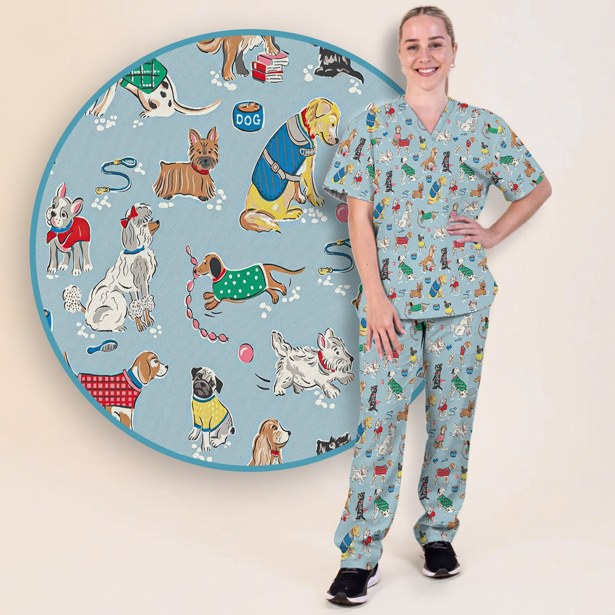 Dog Sweater Playing Ball Nurse Scrub Set