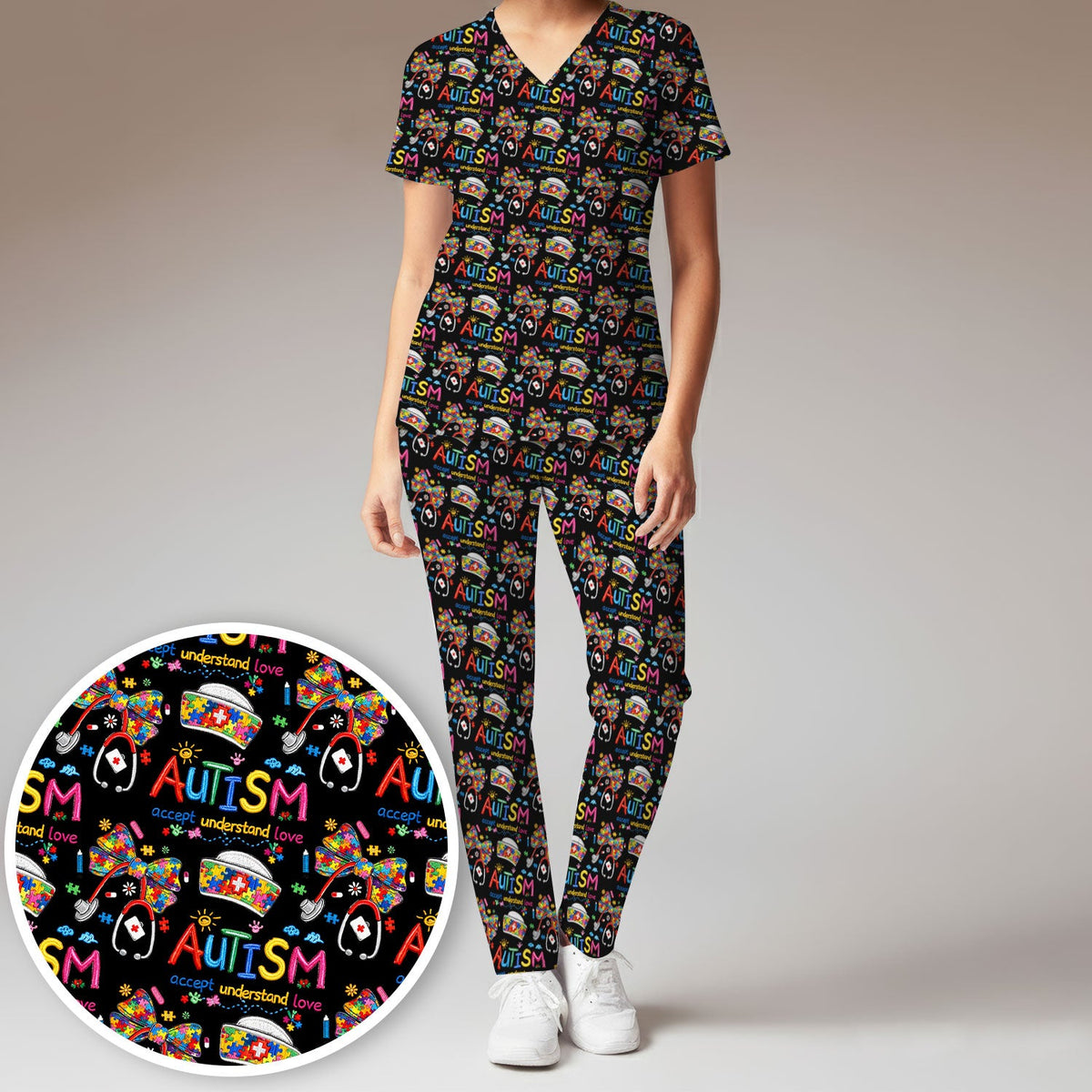 Autism Awareness Accept Understand Love Nurse Scrub Set