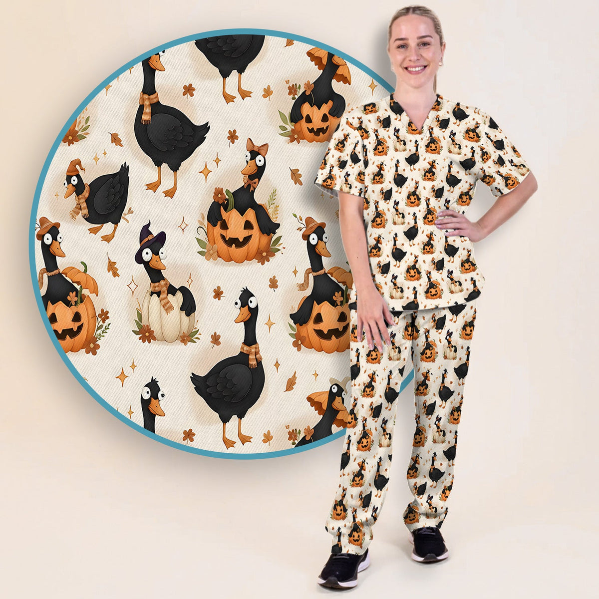 Pumpkin Black Goose Nurse Scrub Set