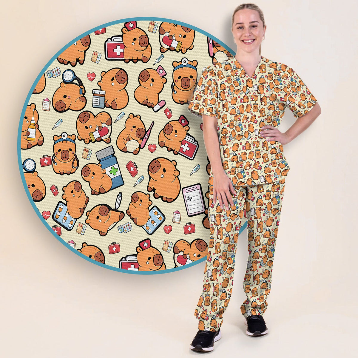 Capybara Stethoscope Medical Tools Nurse Scrub Set