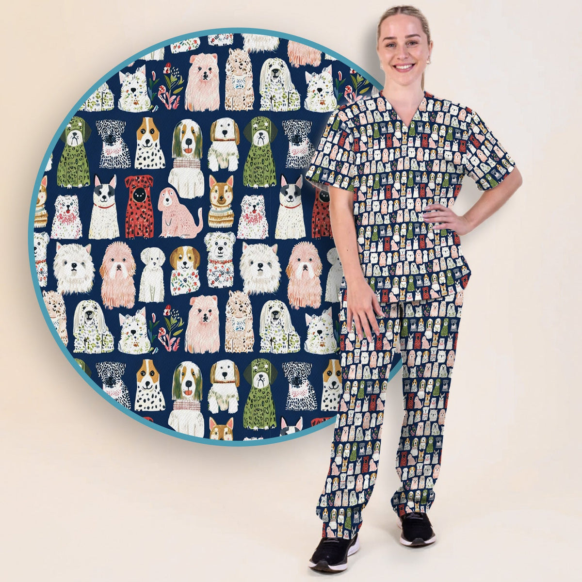 Dog Breeds Nurse Scrub Set