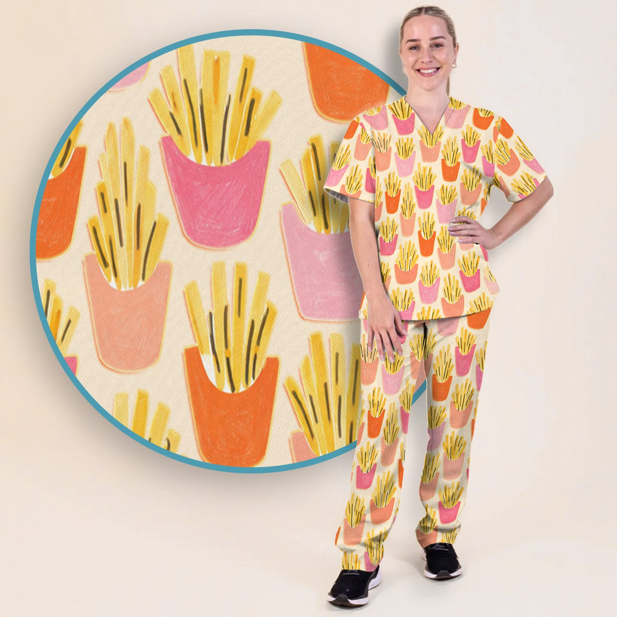 French Fries Nurse Scrub Set