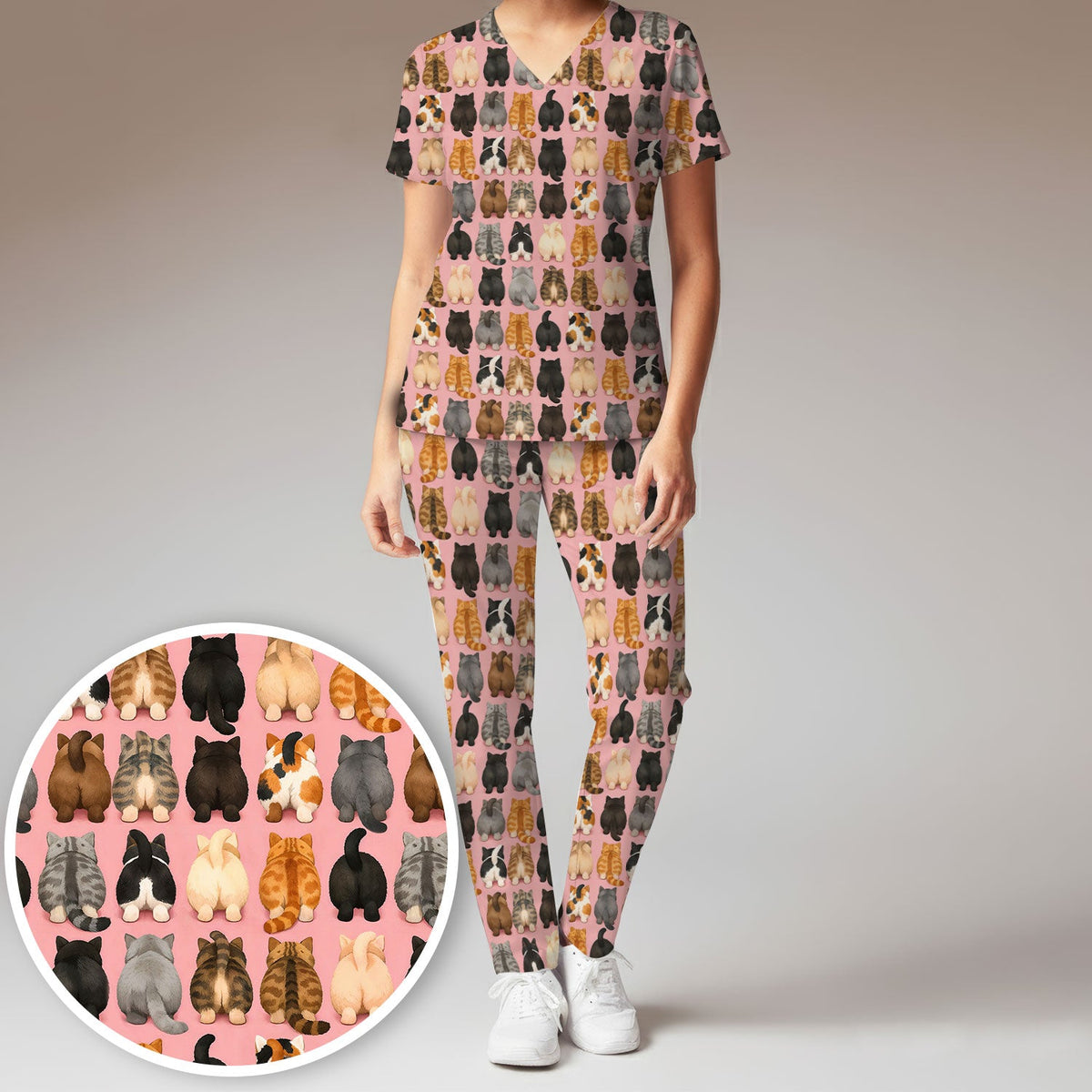 Cats Back View Nurse Scrub Set