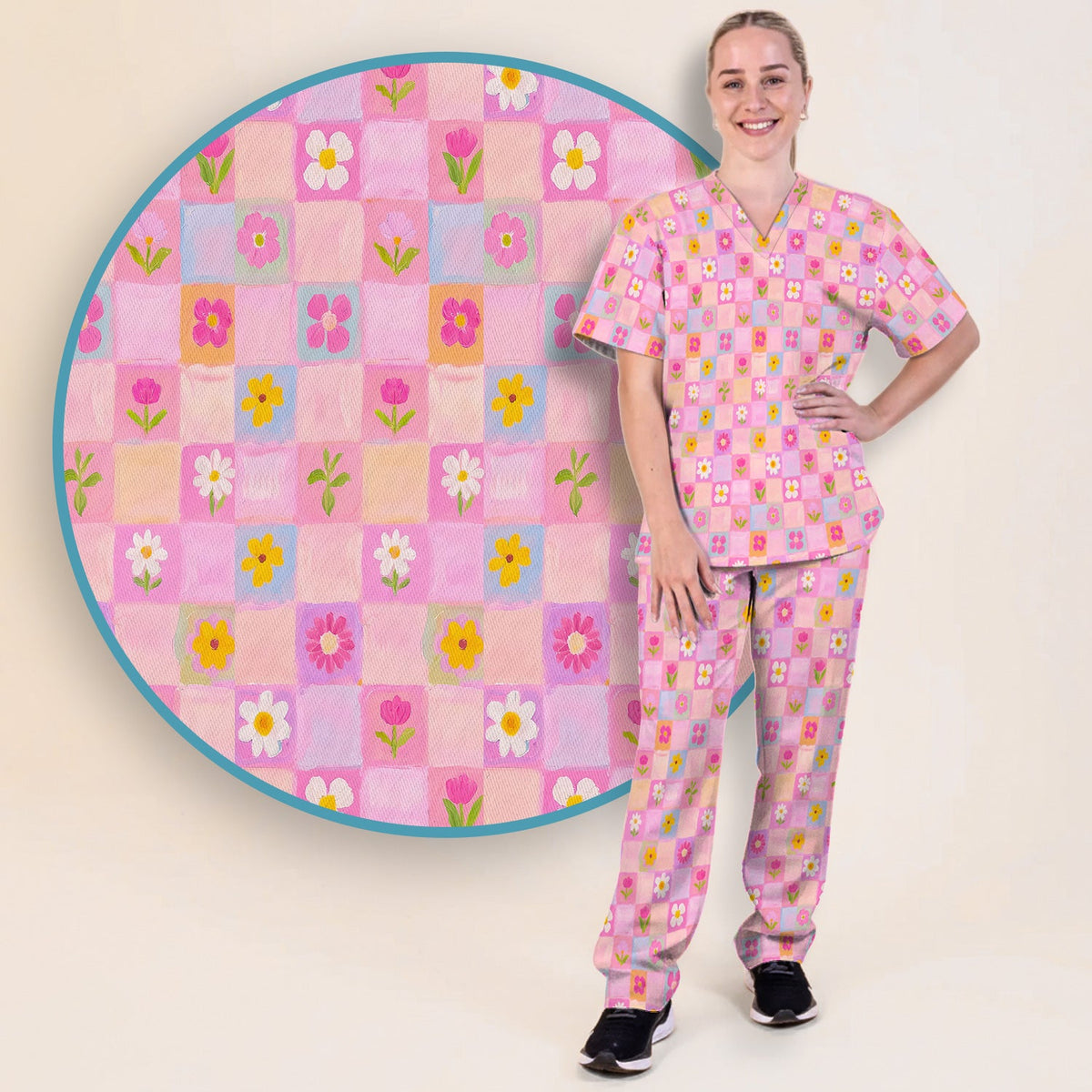 Colorful Mixed Flowers Nurse Scrub Set