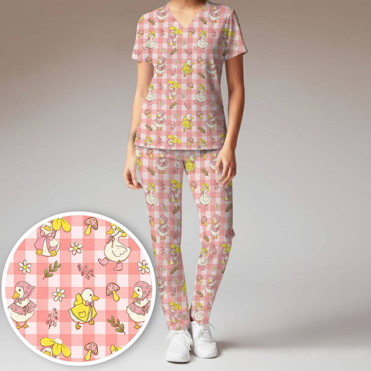 Duck Outfit Gingham Nurse Scrub Set