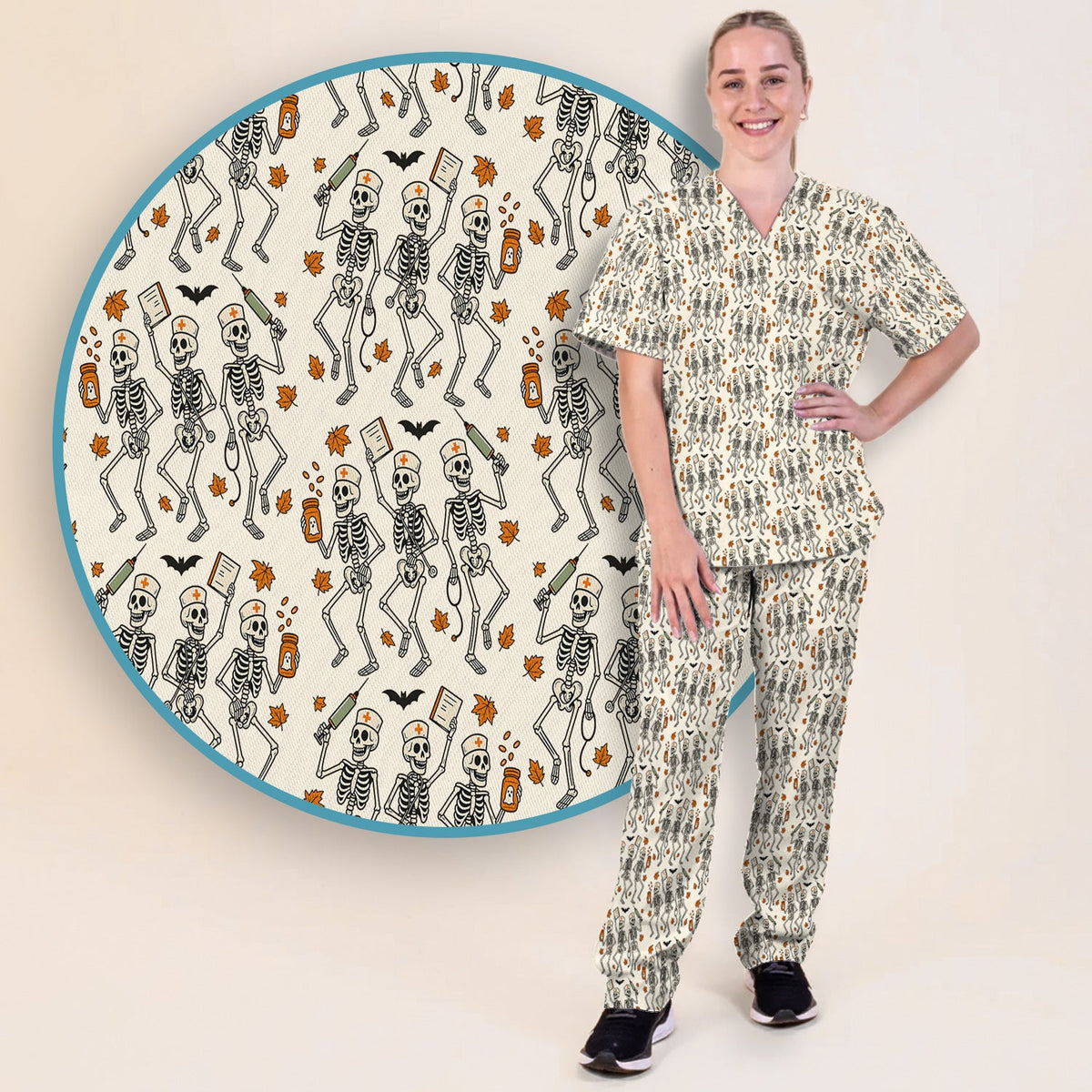 Skeleton Nurse Scrub Set - Halloween Gift