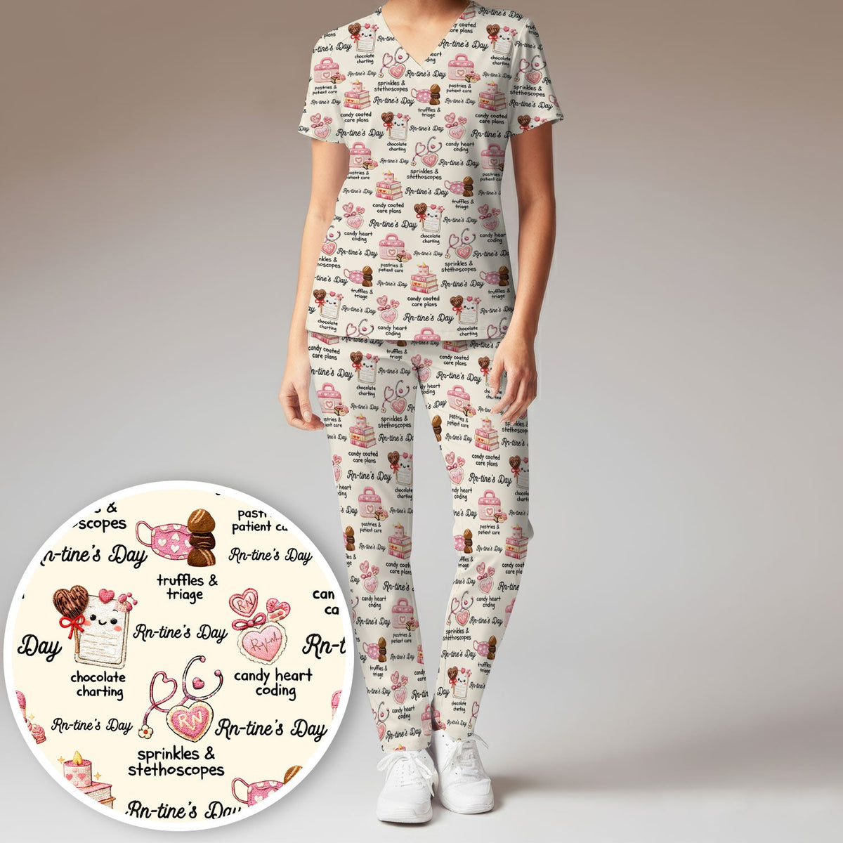 RN Sweets Valentine Stethoscope Nurse Scrub Set