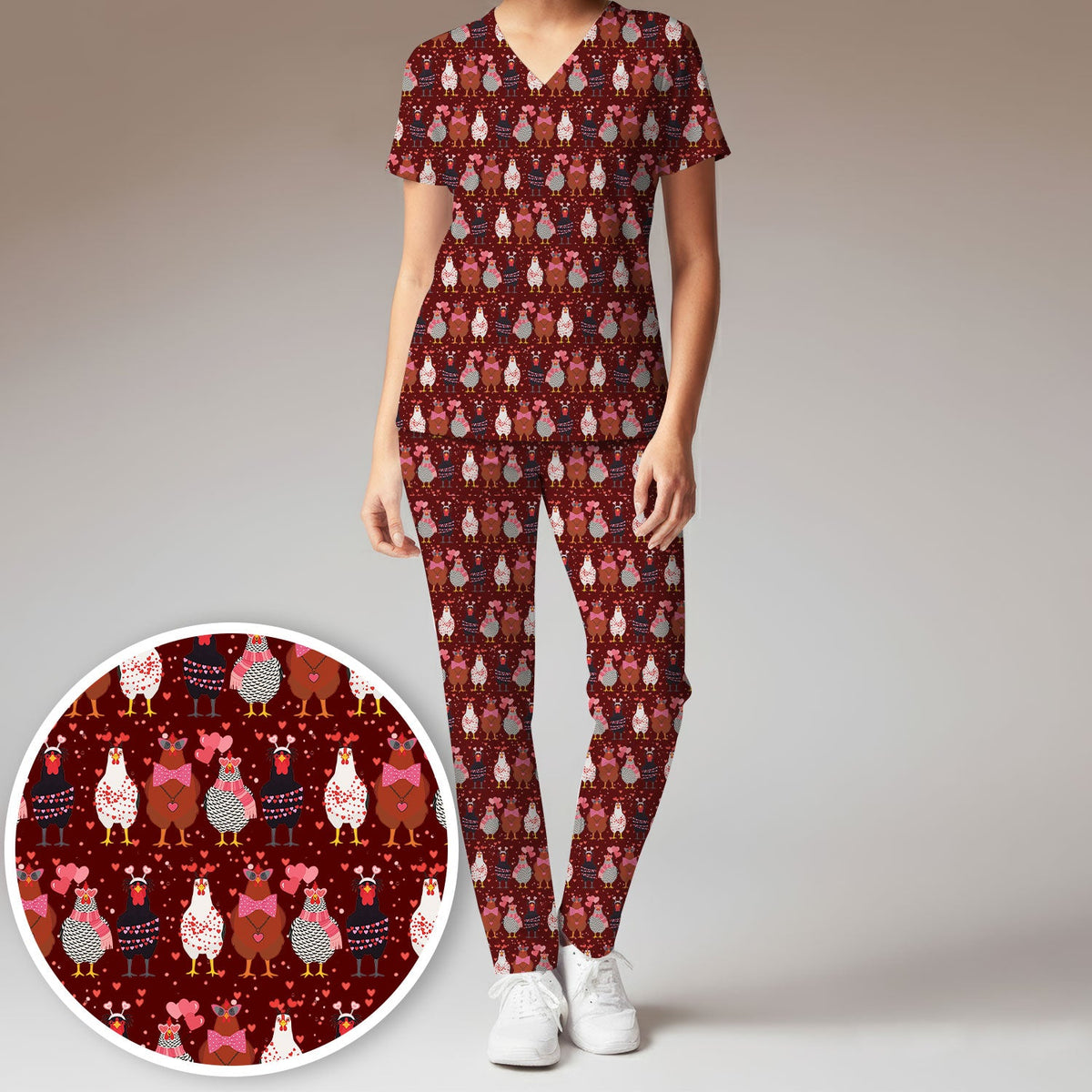 Chicken Valentine Nurse Scrub Set