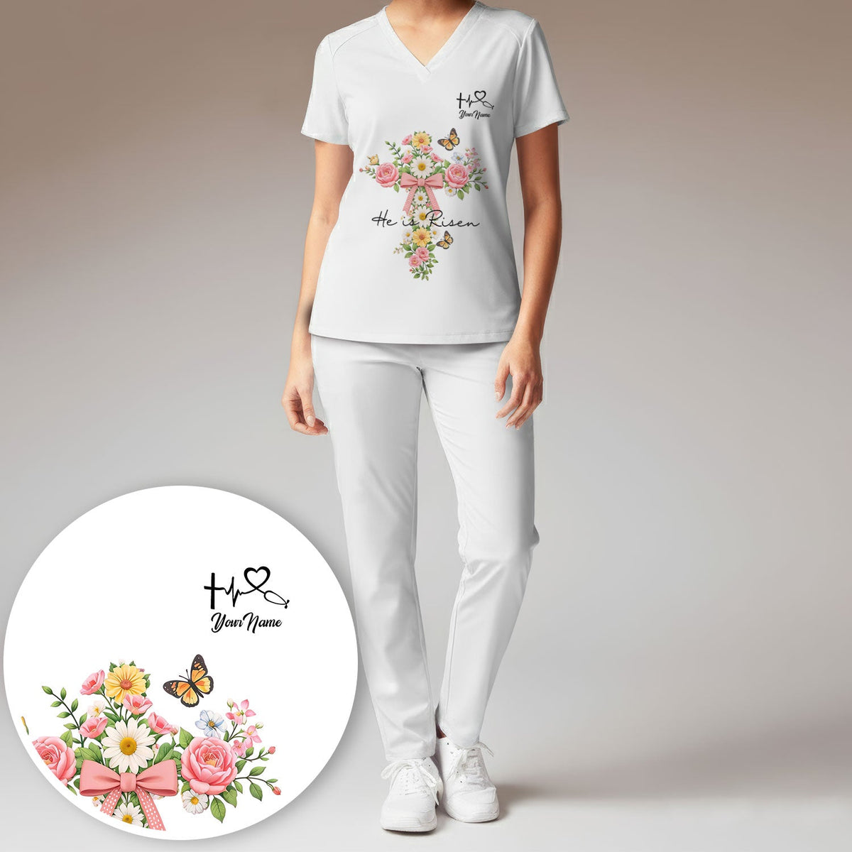 Personalized Easter Nurse He Is Risen Scrub Set