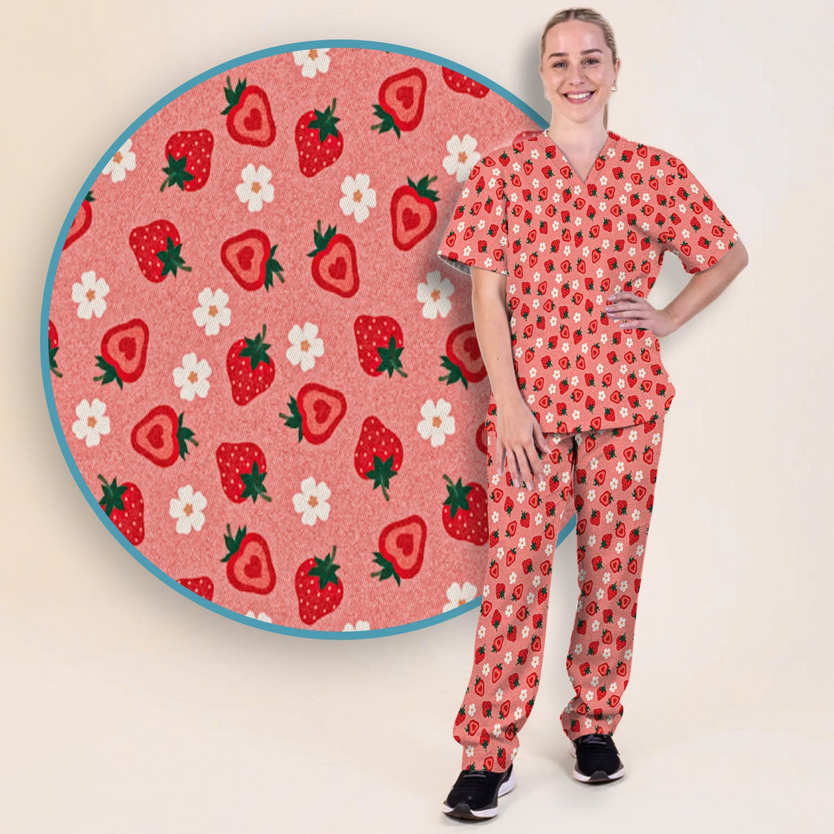 Sweet Strawberry Blossom Nurse Scrub Set