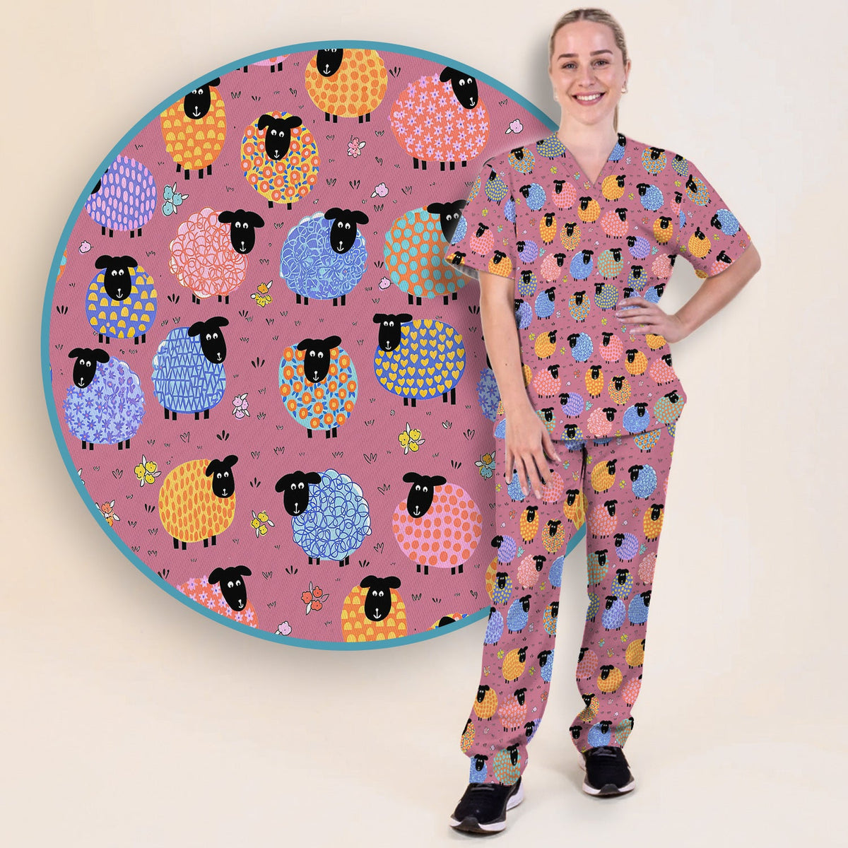 Colorful Sheep Nurse Scrub Set