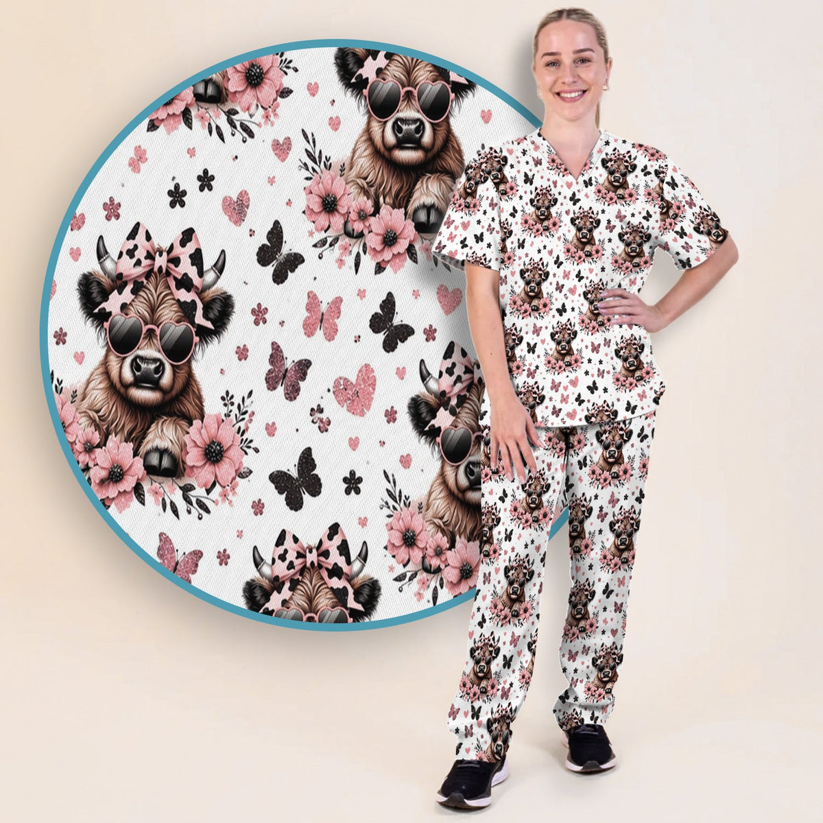 Cow Heart Sunglasses Nurse Scrub Set