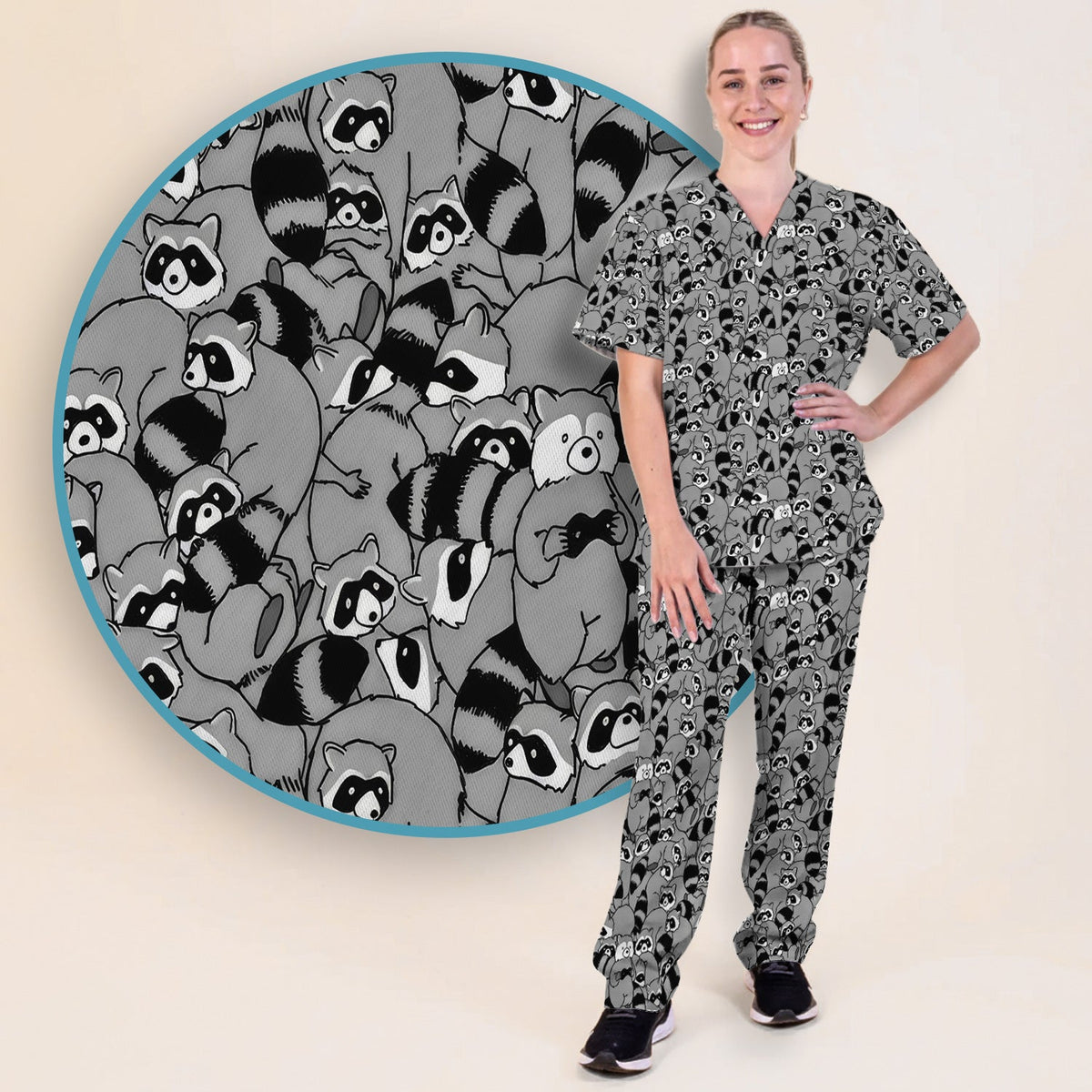 Raccoon Crowd Nurse Scrub Set