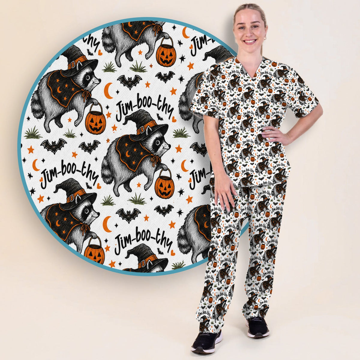 Jim Boo Thy Raccoon Nurse Scrub Set