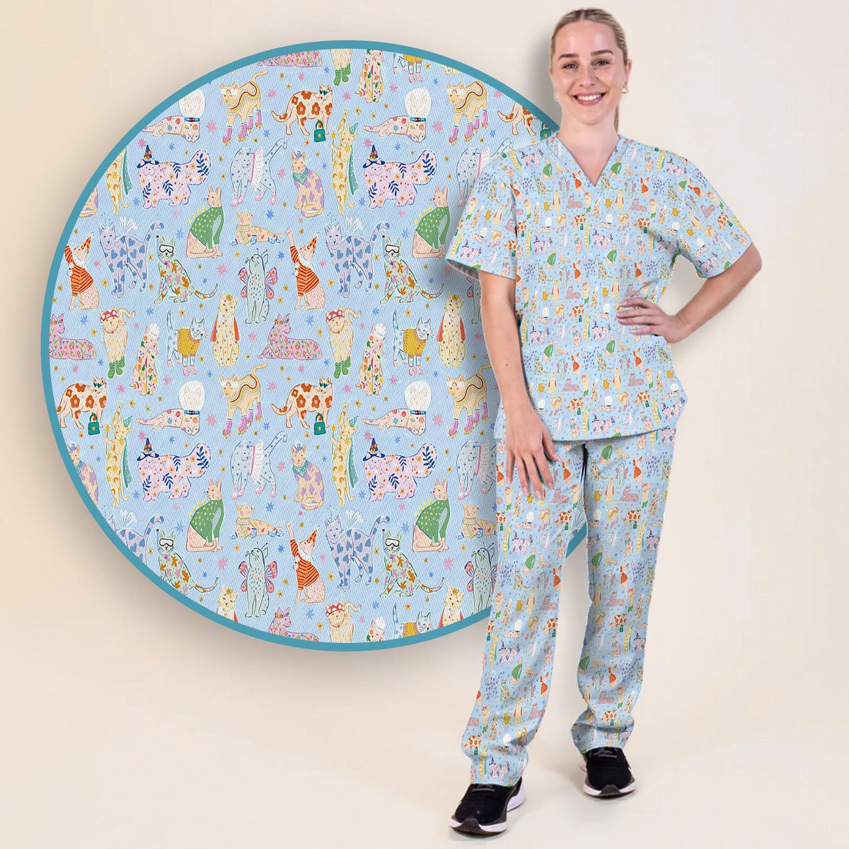 Colorful Cats Nurse Scrub Set