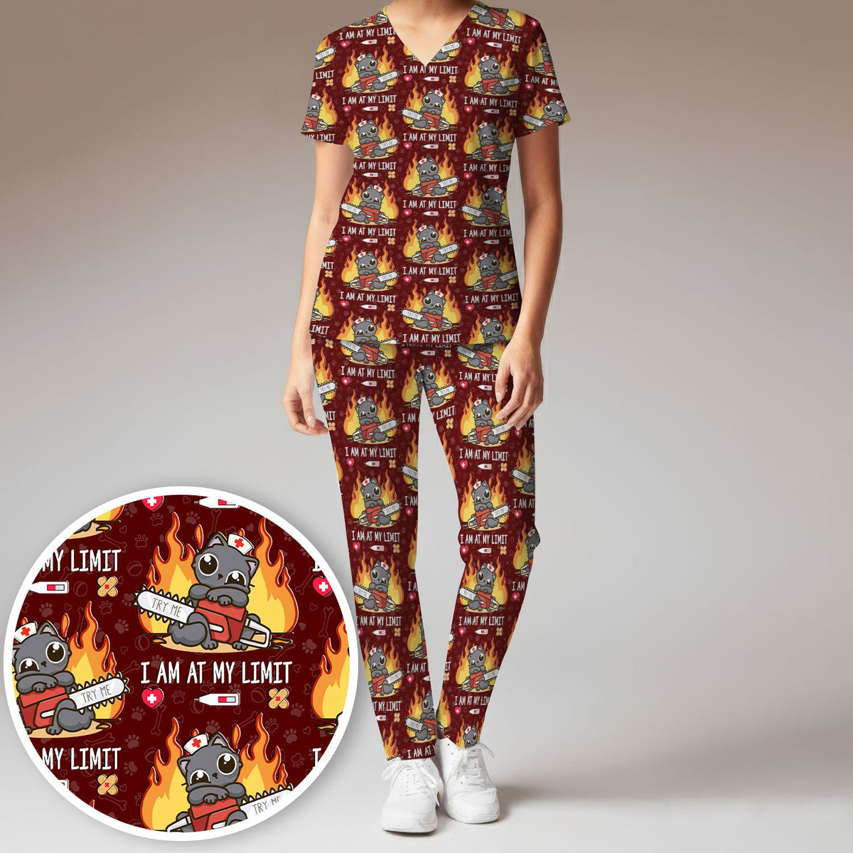 Cat I Am At My Limit Nurse Scrub Set