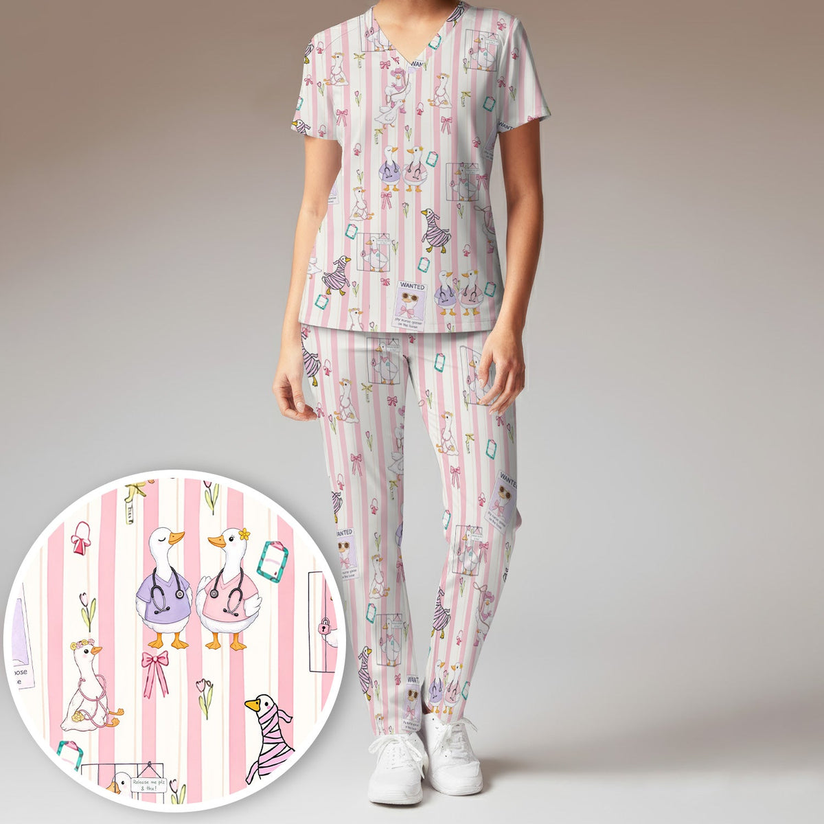 Duck Stripe Nurse Scrub Set