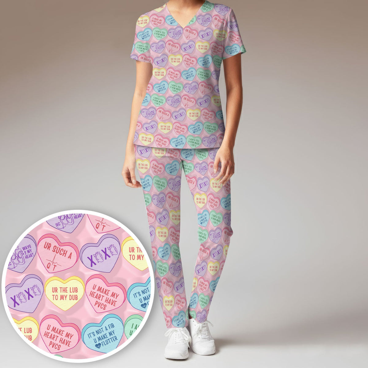 Candy Heart Nurse Scrub Set - Valentines Day Gift