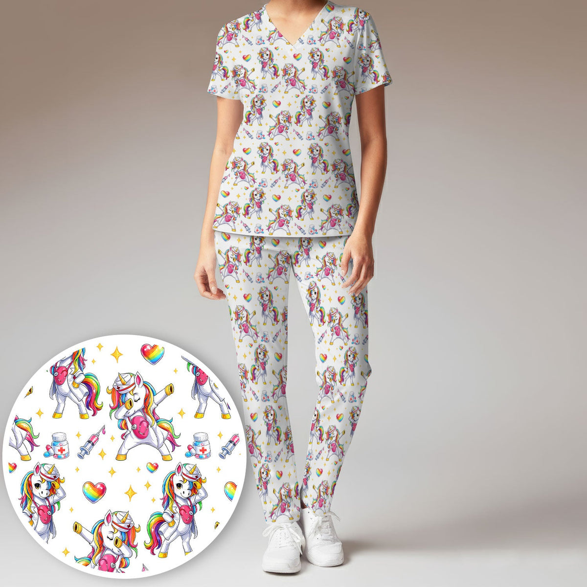 Nurse Unicorn Rainbow Scrub Set