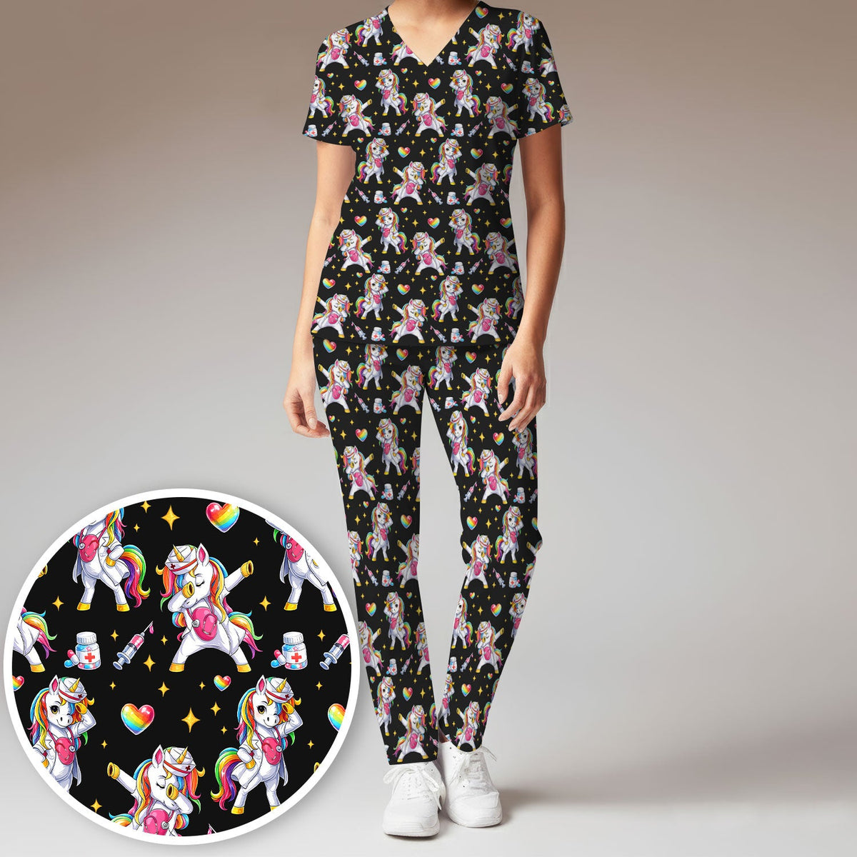 Nurse Unicorn Rainbow Scrub Set