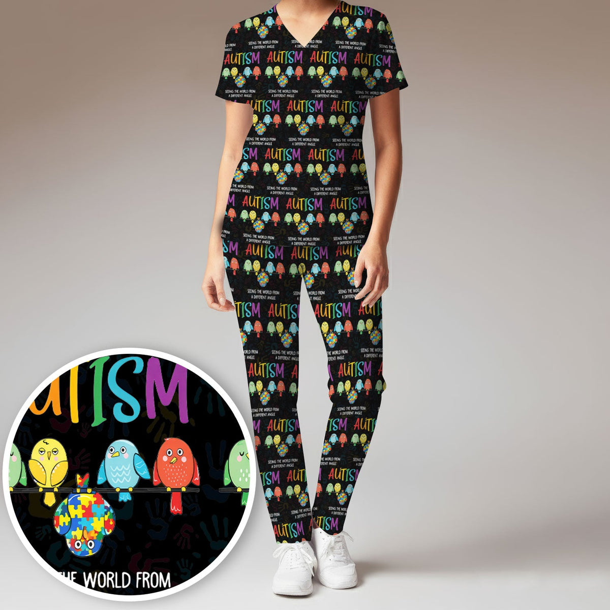 Autism Seeing The World From A Different Angle Nurse Scrub Set