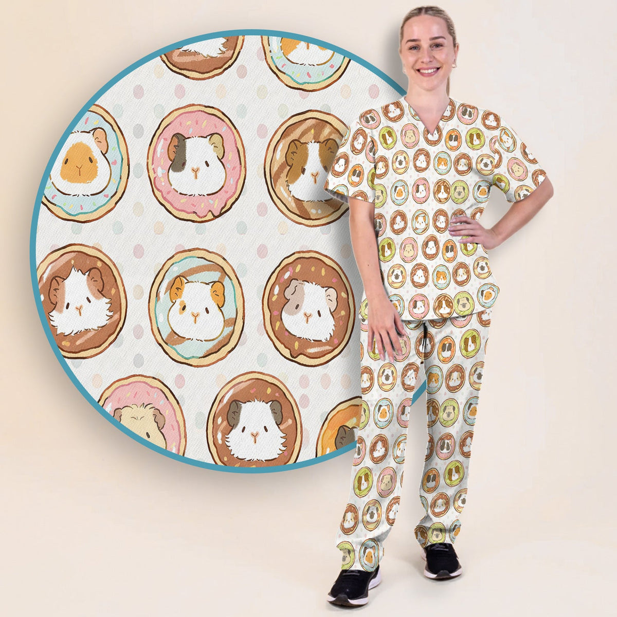Guinea Pig Donut Nurse Scrub Set