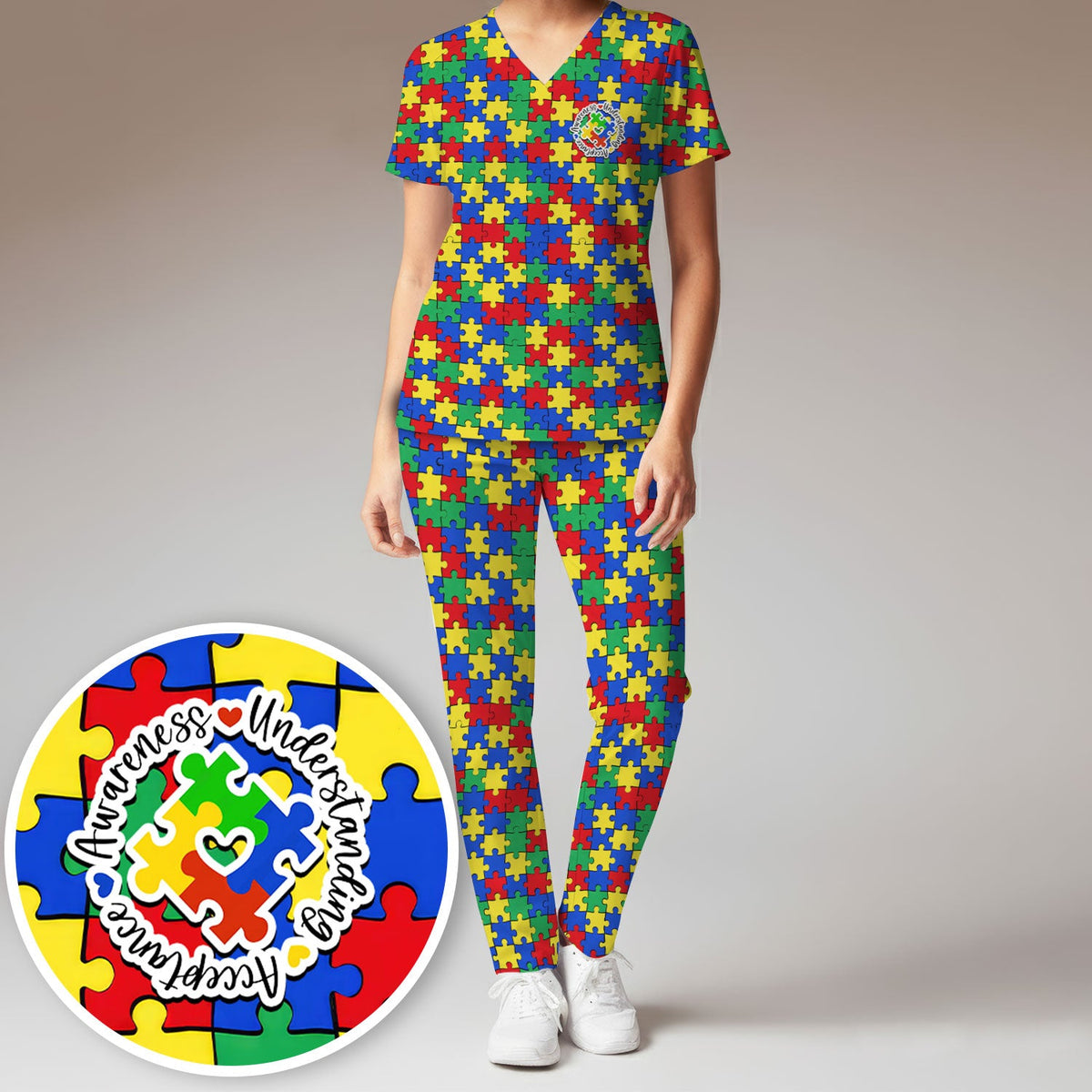 Autism Awareness Puzzle Nurse Scrub Set