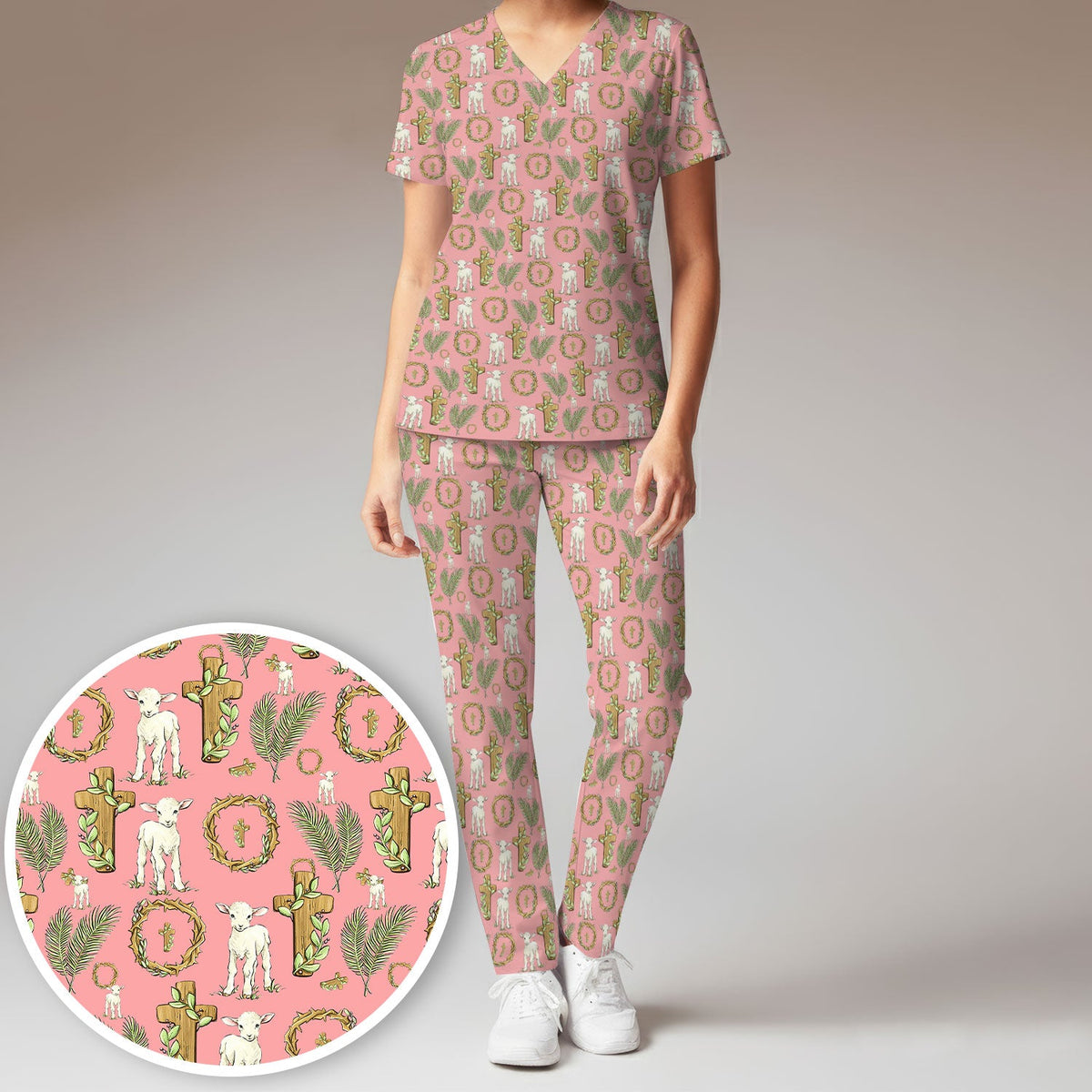 Faith Lamb Cross Nurse Scrub Set