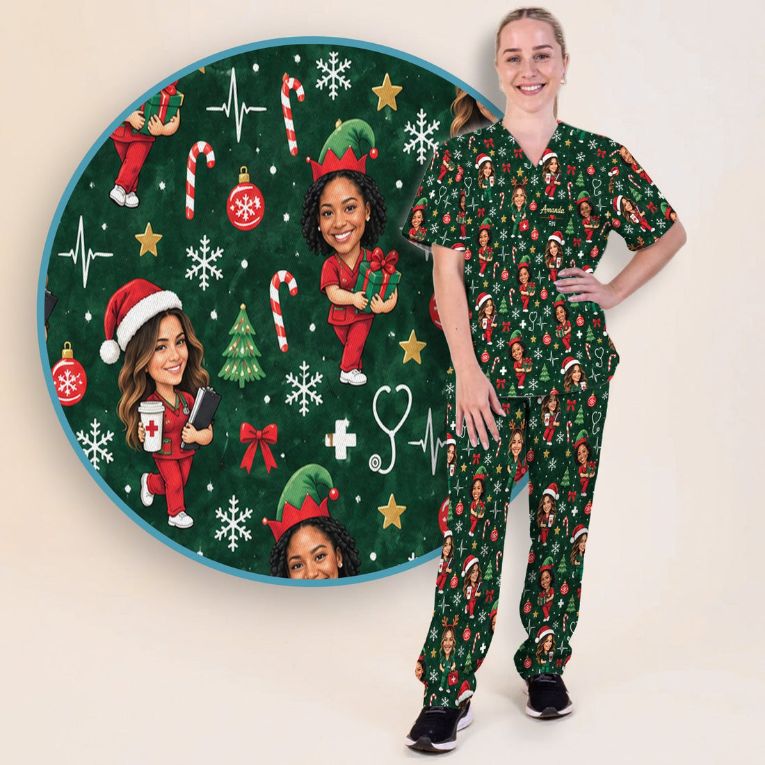 Personalized Christmas Photo Nurse Scrub Set