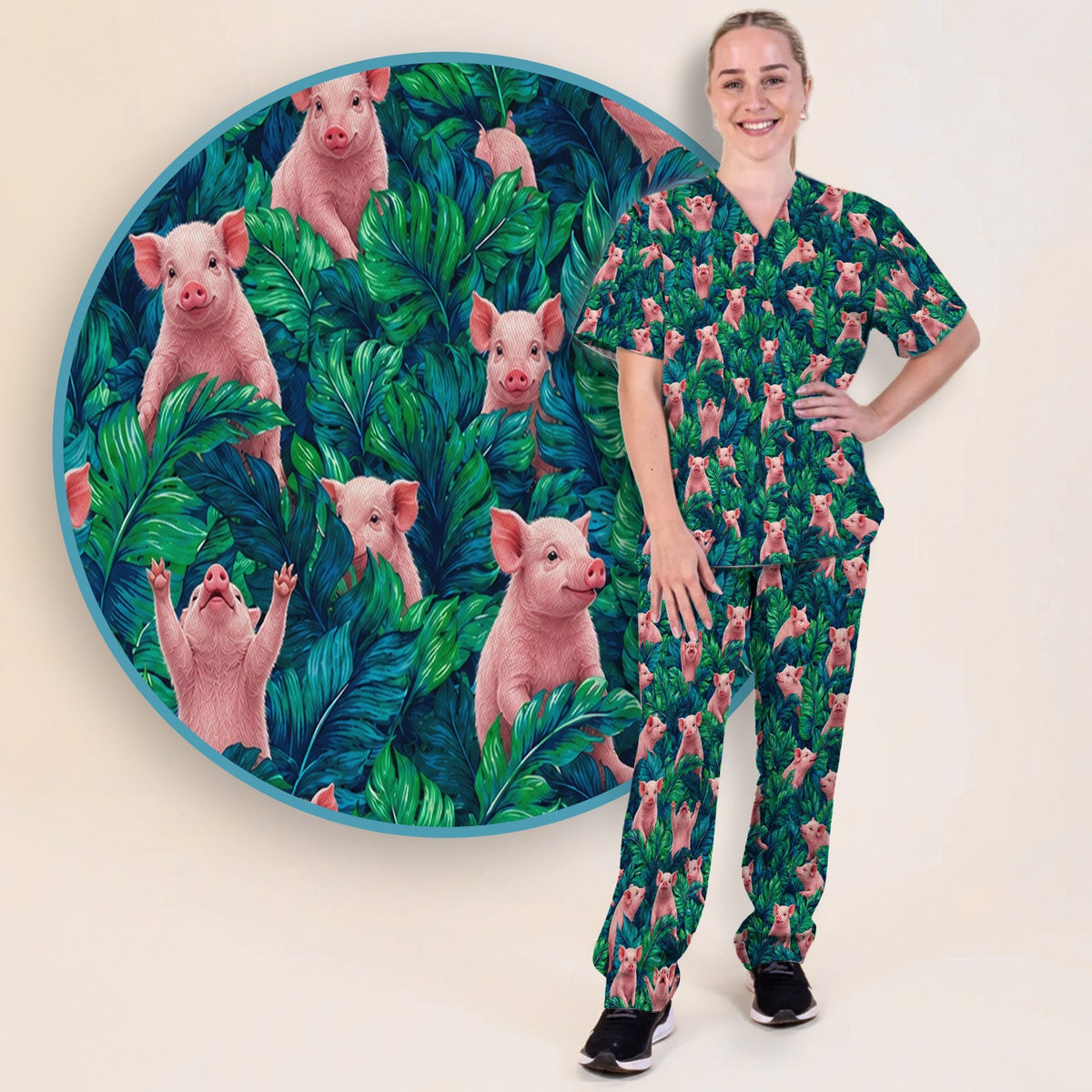 Piglet Jungle Leaves Nurse Scrub Set