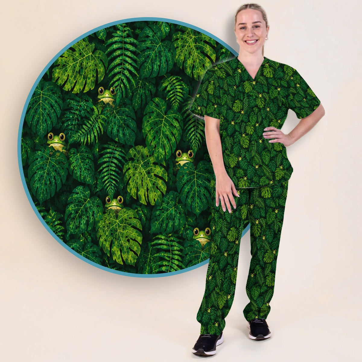 Hidden Frog Jungle Nurse Scrub Set