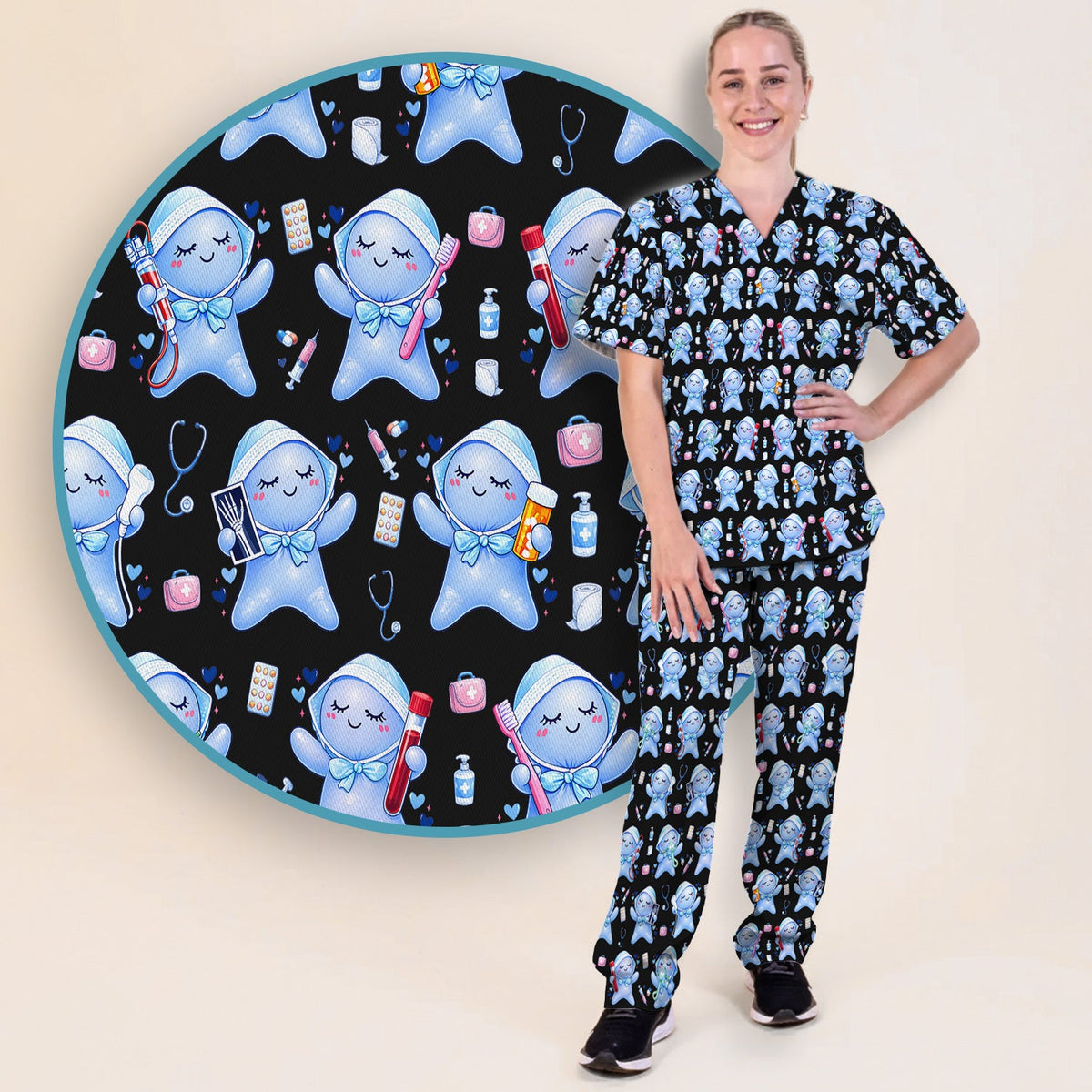 Dental Tooth Character Nurse Scrub Set