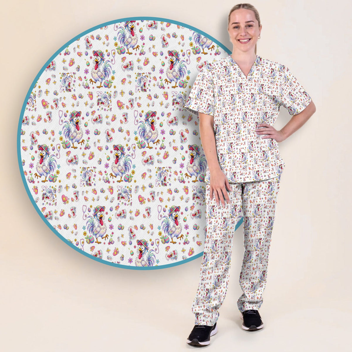 Easter Chicken Nurse Scrub Set
