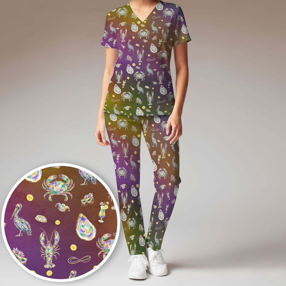 Mardi Gras Seafood Nurse Scrub Set