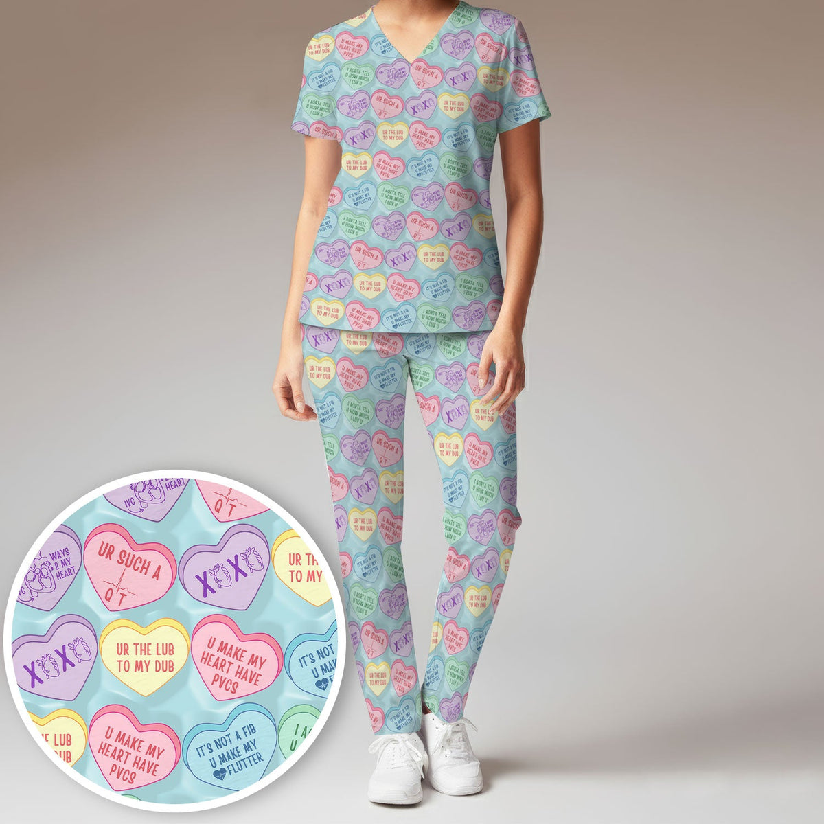 Candy Heart Nurse Scrub Set - Valentines Day Gift