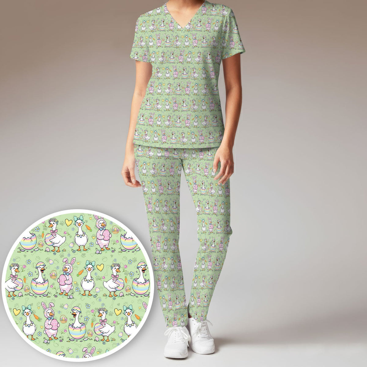 Spring Easter Goose Bunny Nurse Scrub Set