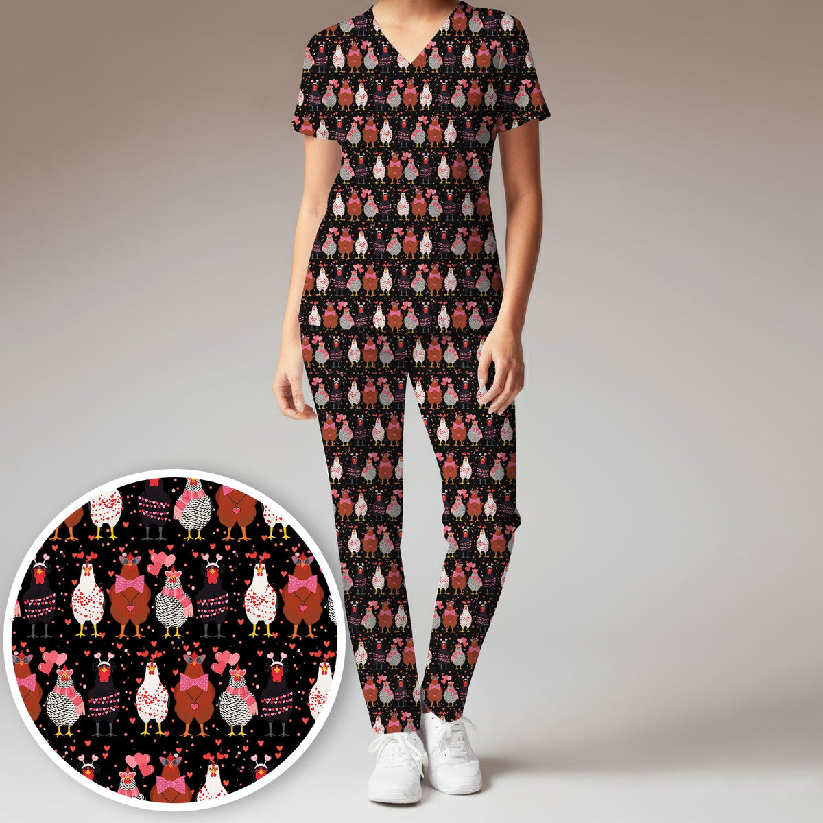 Chicken Valentine Nurse Scrub Set