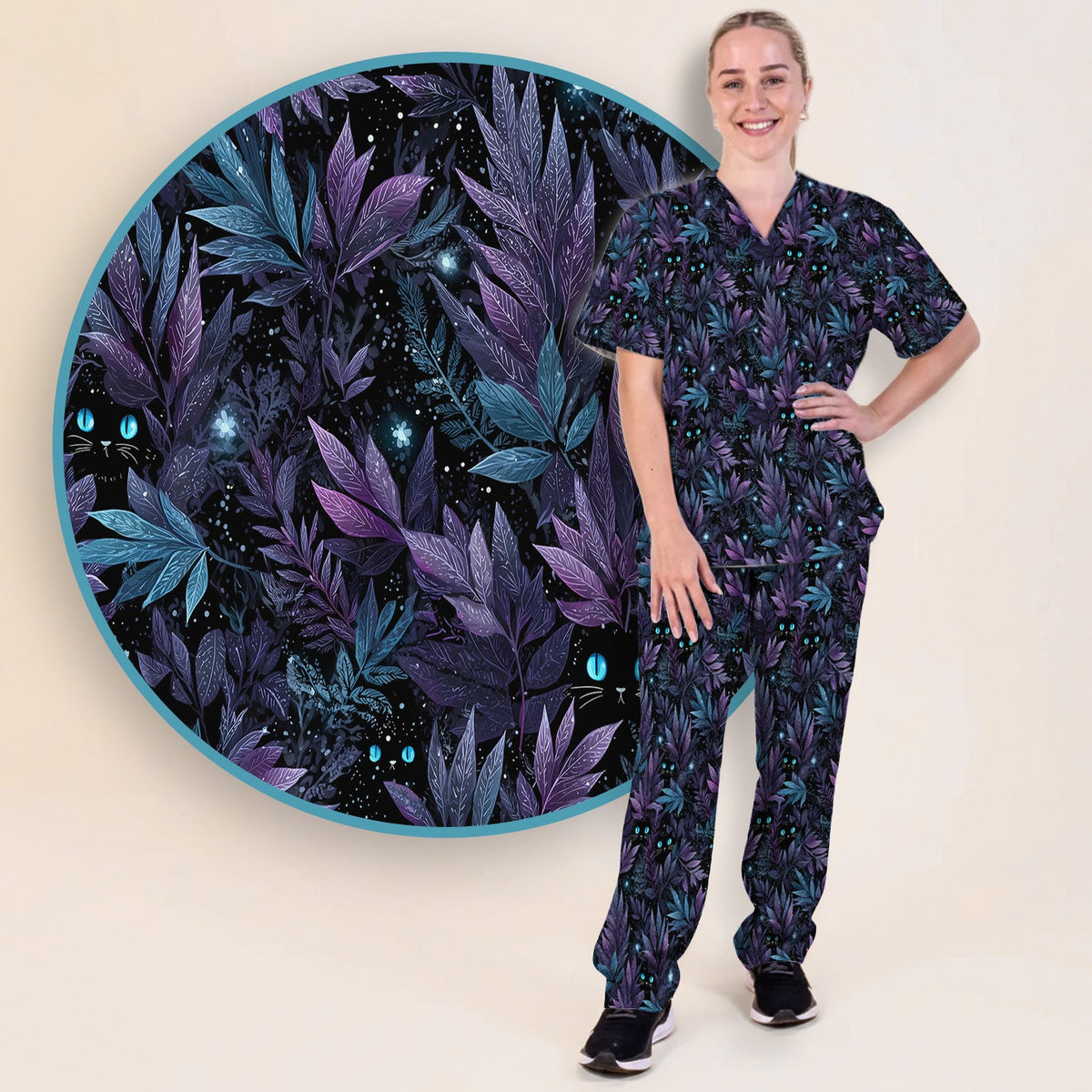 Mystic Black Cat Veterinary Nurse Scrub Set