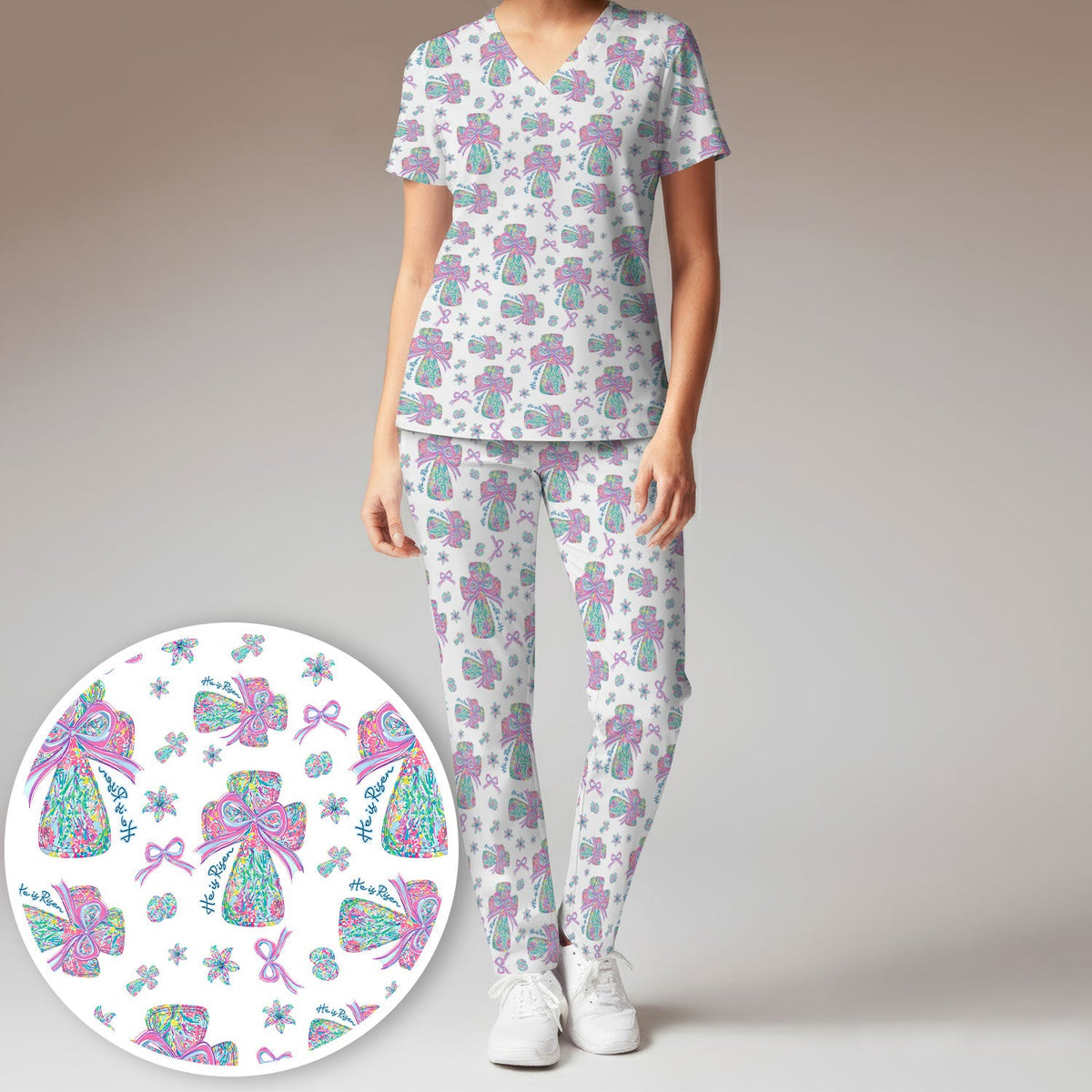 Colorful Bow Nurse Scrub Set