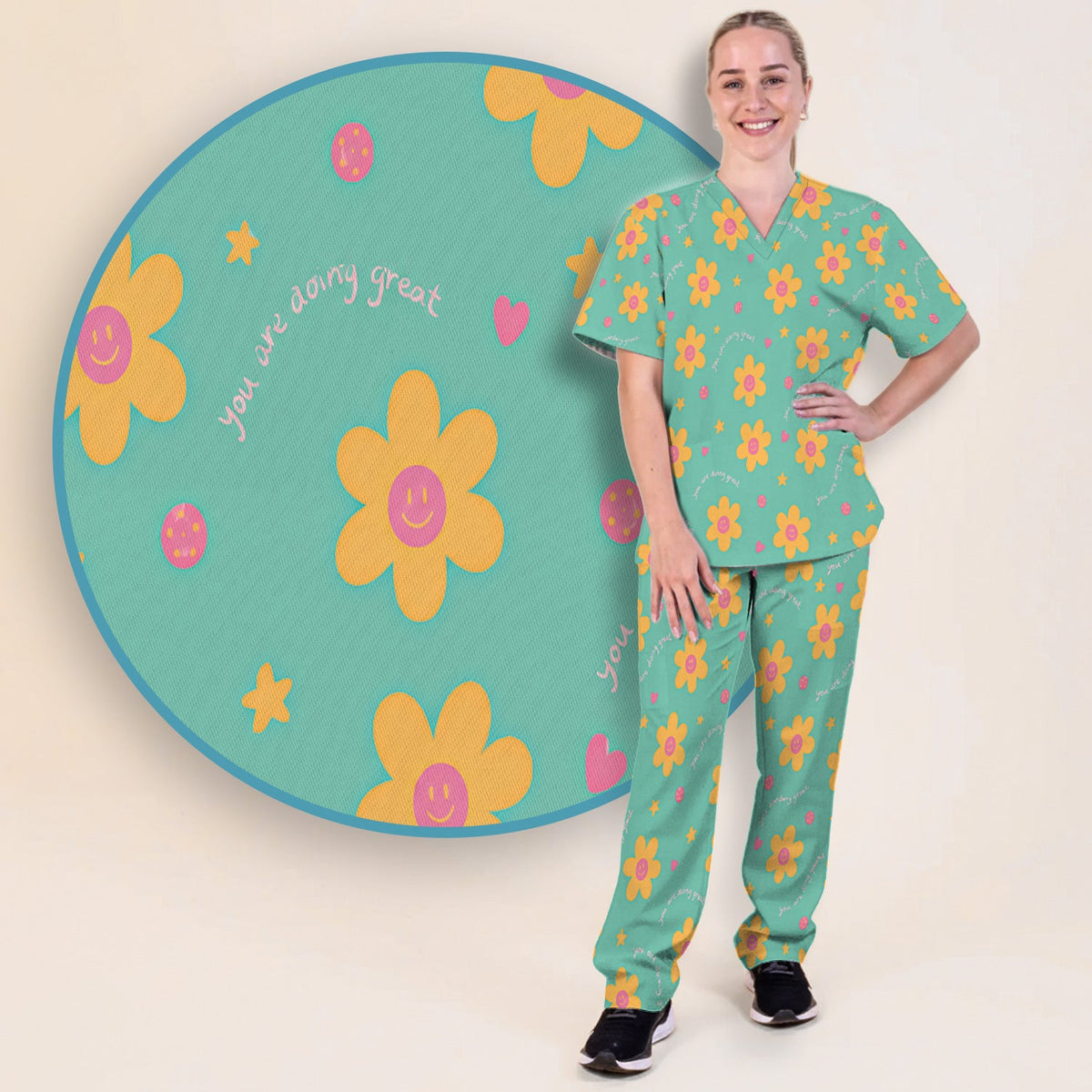 Smiley Flower Nurse Scrub Set