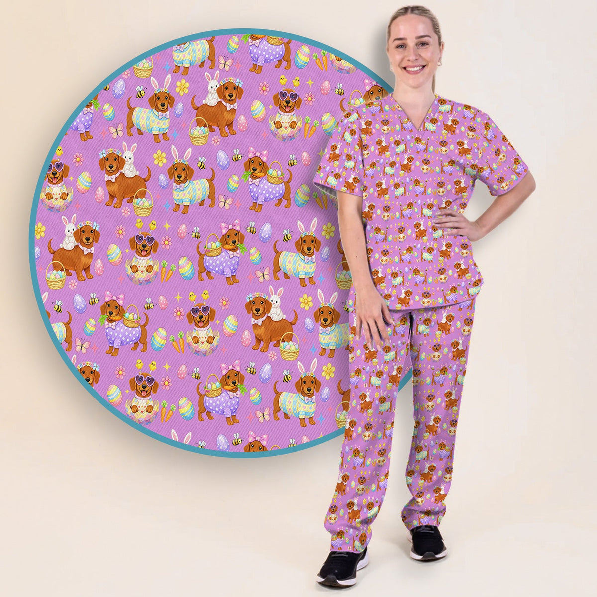 Easter Dachshund Nurse Scrub Set