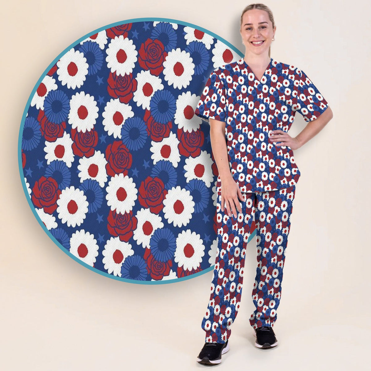 Daisy Rose Floral Nurse Scrub Set