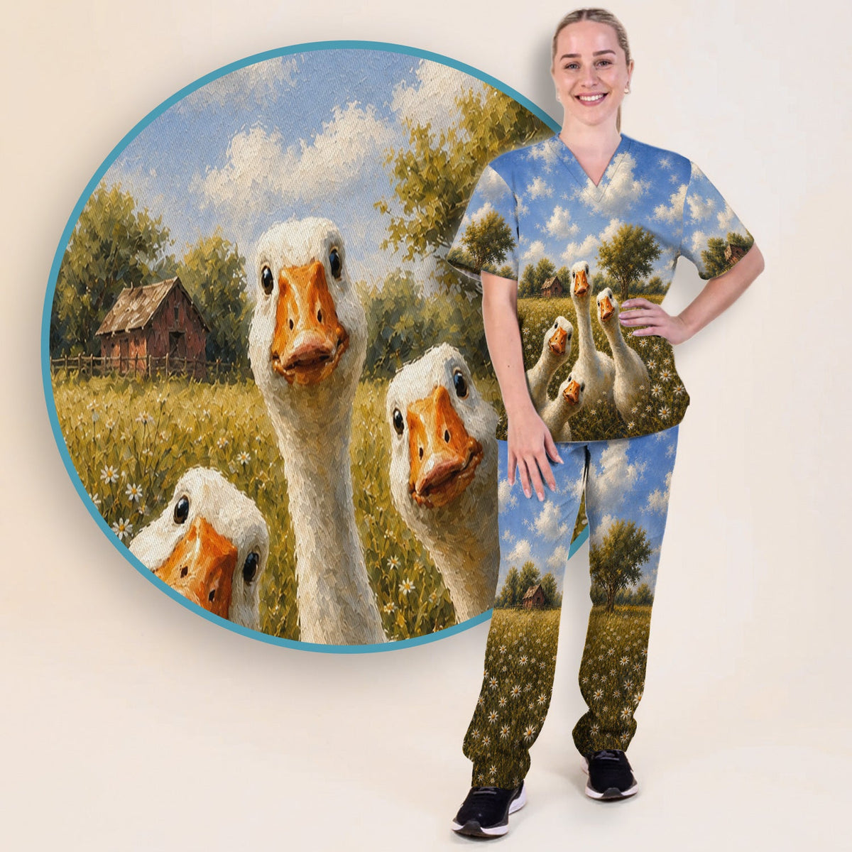Farmhouse Goose Meadow Nurse Scrub Set