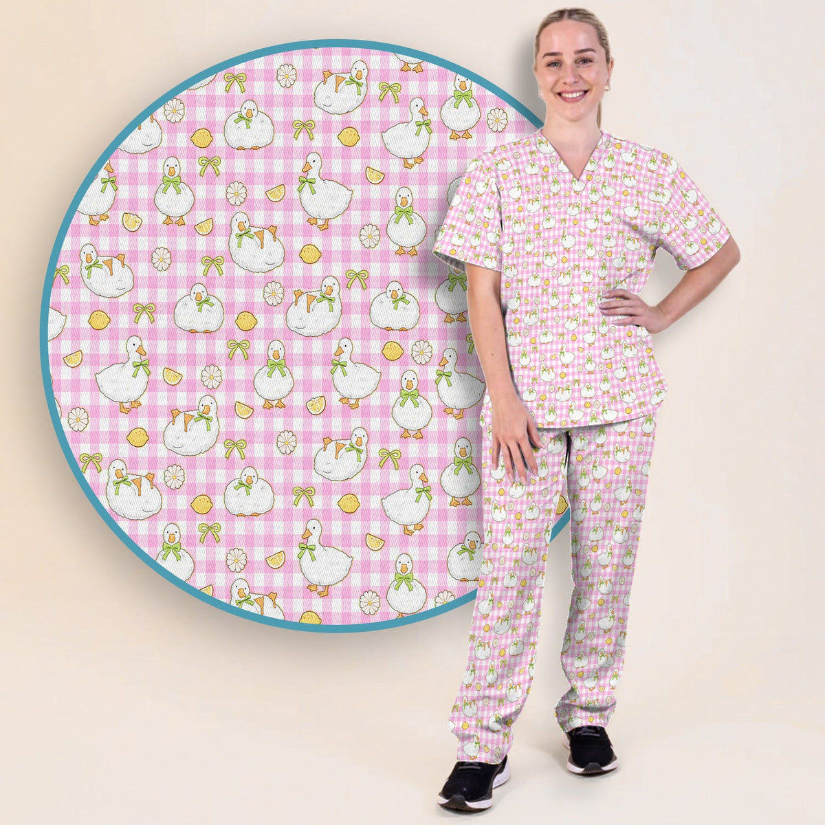 Adorable Ducks Lemon Daisy Nurse Scrub Set
