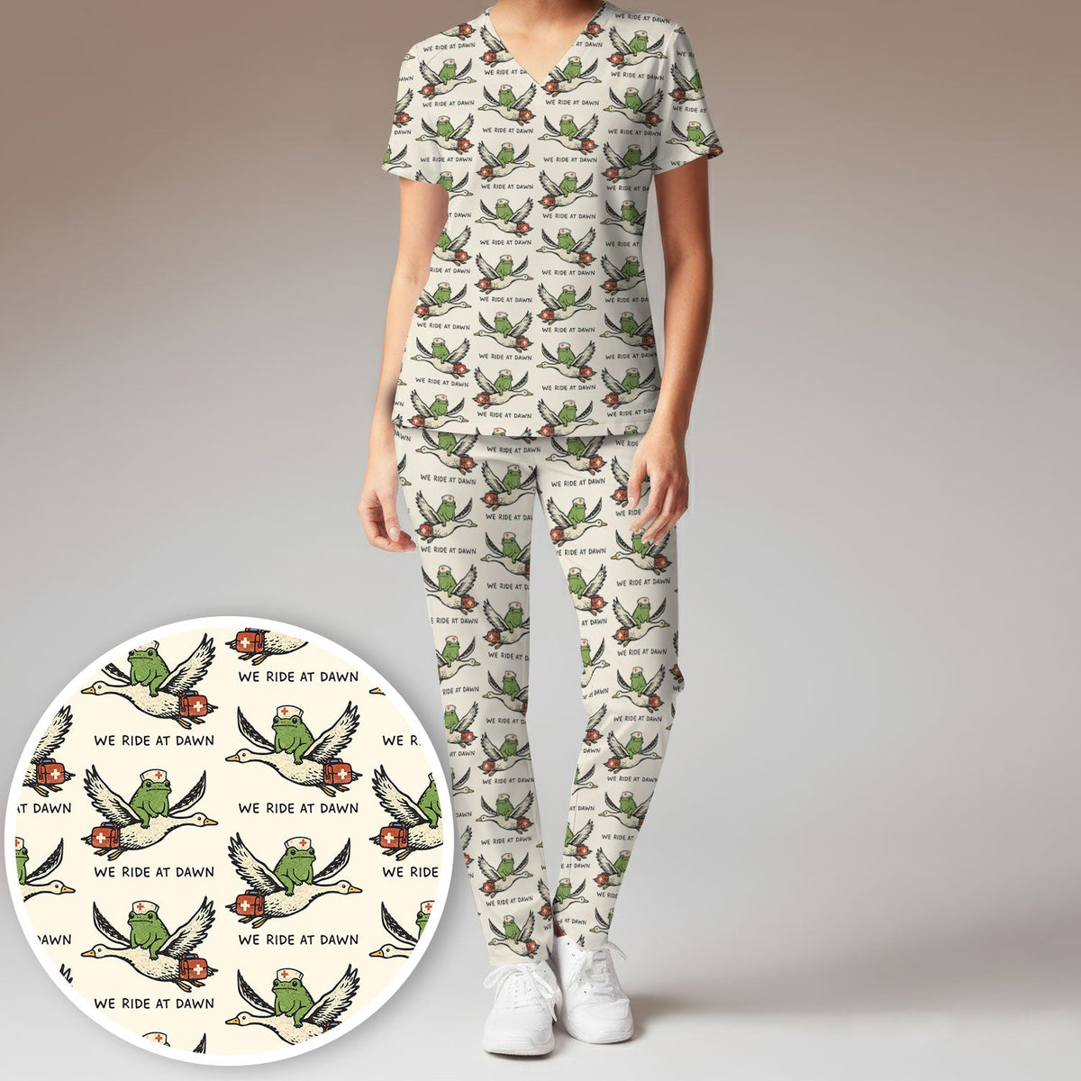 Frog Riding Goose Nurse Scrub Set