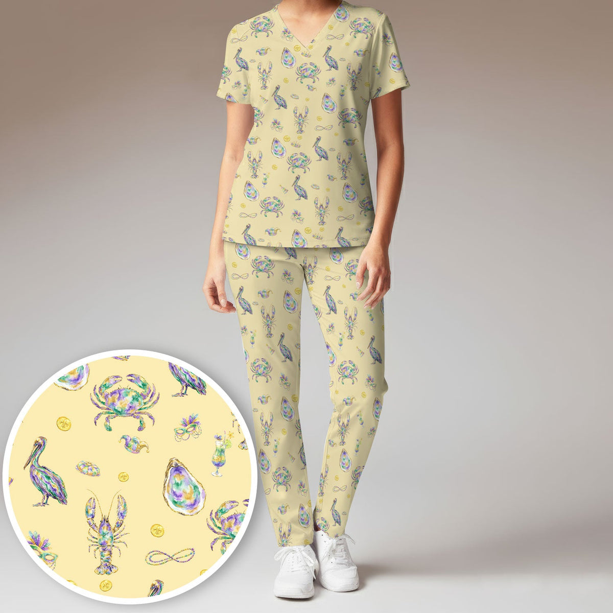 Mardi Gras Seafood Nurse Scrub Set