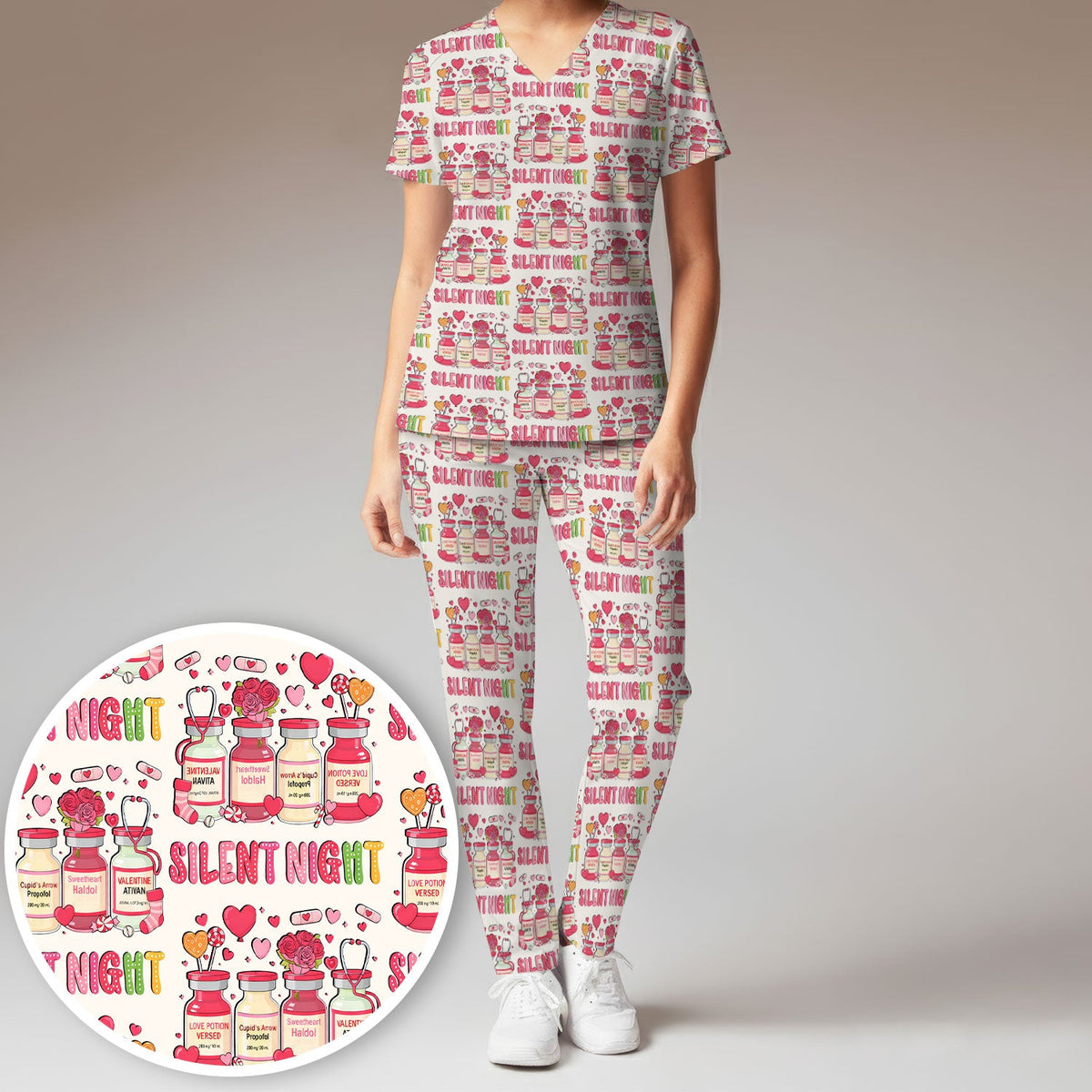 Valentine Silent Night Love Nurse Scrub Set